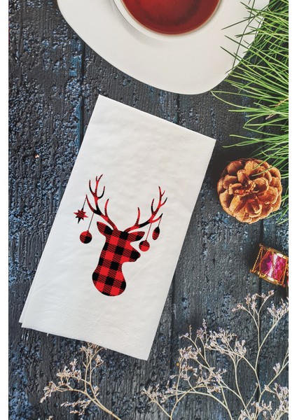 Ekoseli Geyik Kafası Yılbaşı - Yeni Yıl Peçetesi