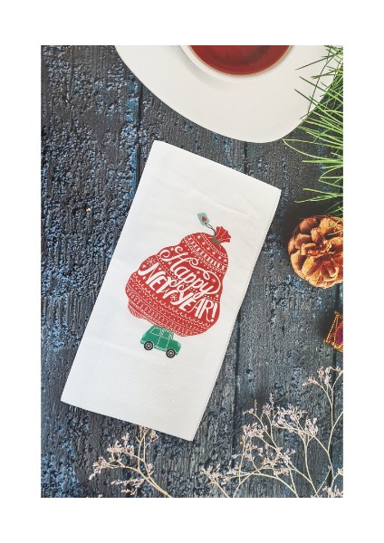 Happy New Year Araba Dolusu Hediye Yılbaşı Masası Sunum Peçetesi