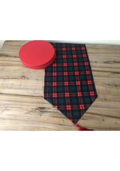 Yılbaşı Ekose Desenli Runner & Supla