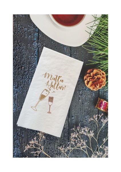 Kadehli Mutlu Yıllar Yazılı Yılbaşı Masası Sunum Peçetesi