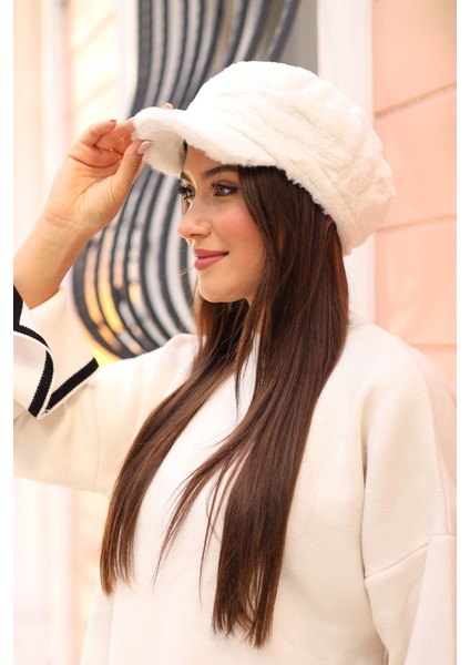 Kadın Peluş Kaptan Denizci Şapka Rkş-05 Ekru