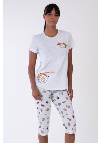 Kadın Kısa Kol Kaprili Pijama Takım