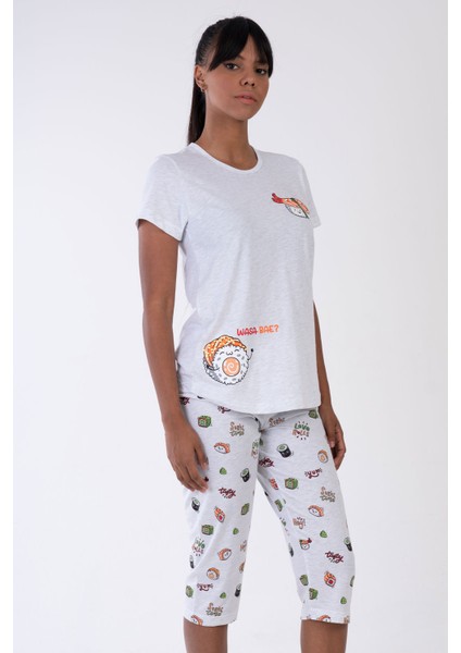 Kadın Kısa Kol Kaprili Pijama Takım