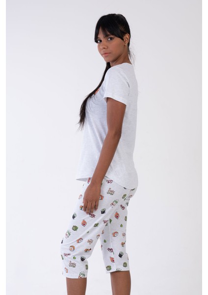 Kadın Kısa Kol Kaprili Pijama Takım