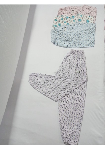 Uzun 4'lü Paket Anne Donu & Pazen & Çiçekli Lastik'li Pijama