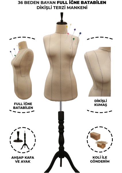Yüksek Kalite Özel Punto Dikişli 36 Beden Full Iğne Batabilen Terzi Mankeni