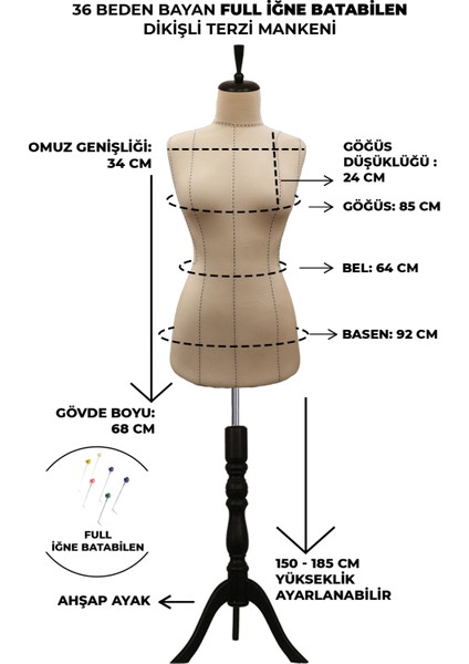 Yüksek Kalite Özel Punto Dikişli 36 Beden Full Iğne Batabilen Terzi Mankeni fiyatları