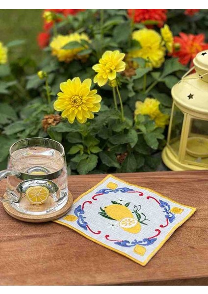 2 Li Limon Desenli Nakışlı Kokteyl Sunum Peçetesi