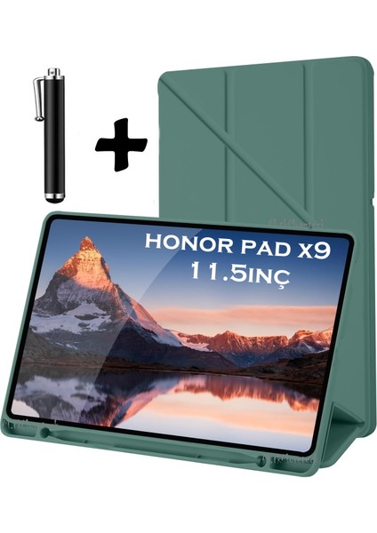 Honor Pad X9 11.5'' Inç 2023 Tablet Uyumlu Kılıf Katlanır Kalem Bölme Yuvalı Standlı Uyku Modlu Akıllı Kapak
