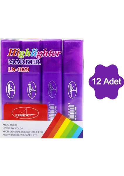 Fosforlu Kalem Neon LN-1029 Mor 12 Adet