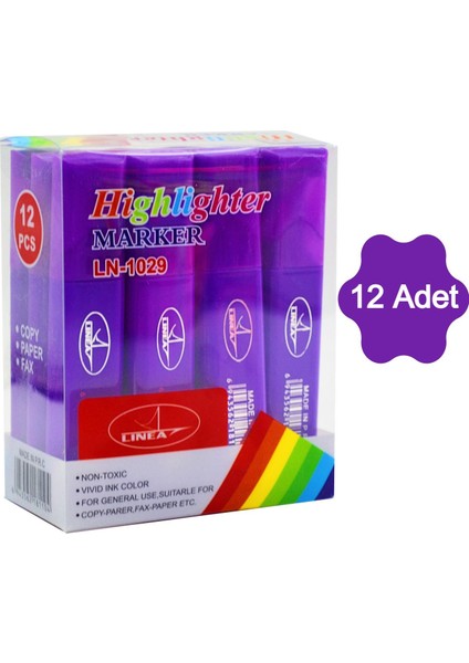 Fosforlu Kalem Neon LN-1029 Mor 12 Adet