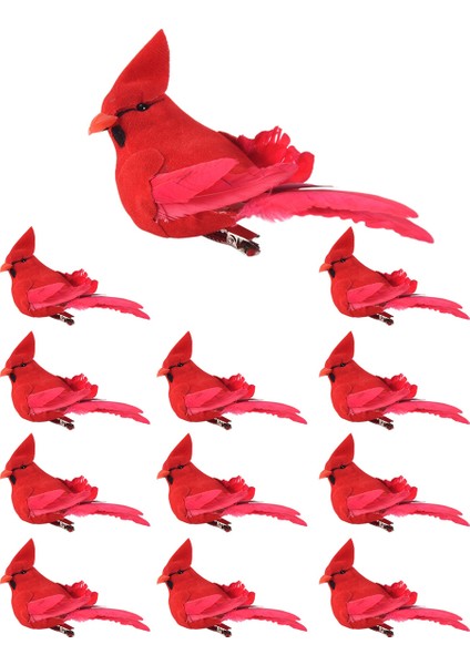 12 Adet Klipsli Yapay Kırmızı Noel Süsleri Tüylü Kuş Noel (Yurt Dışından) fiyatları