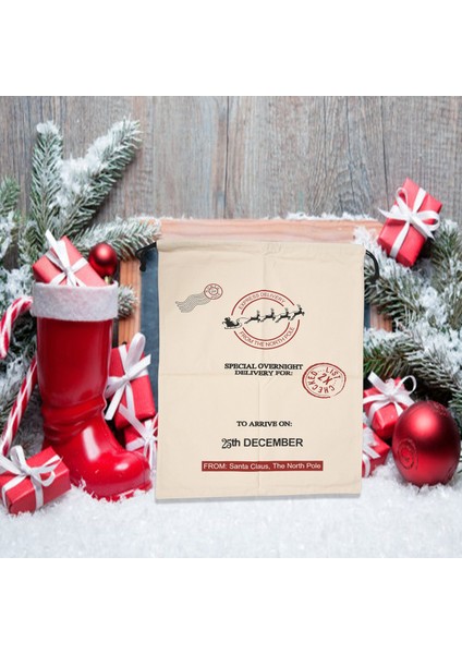 1 Adet Hediye Çantası Noel Kanvas Noel Baba Çuval, Dört Elks (Gösterildiği Gibi) (Yurt Dışından)