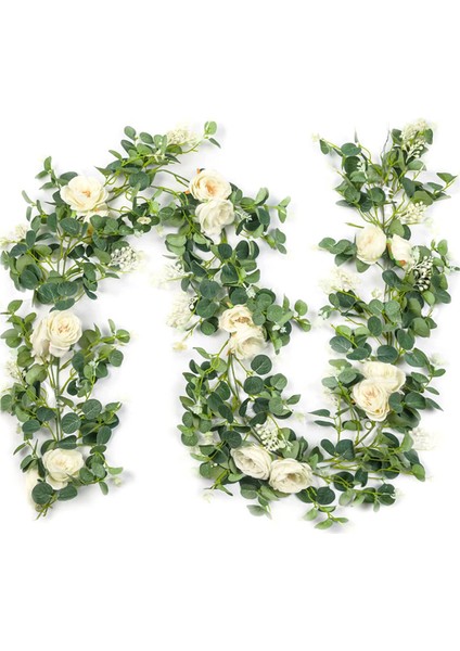 2'li Paket Okaliptüs Çelenk, Şampanya Gülü, Ipek Çiçek Sarmaşıklar(C) (Yurt Dışından)