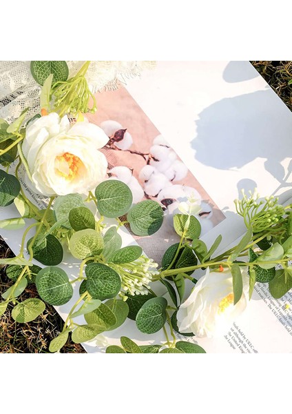 2'li Paket Okaliptüs Çelenk, Şampanya Gülü, Ipek Çiçek Sarmaşıklar(C) (Yurt Dışından) indirimleri