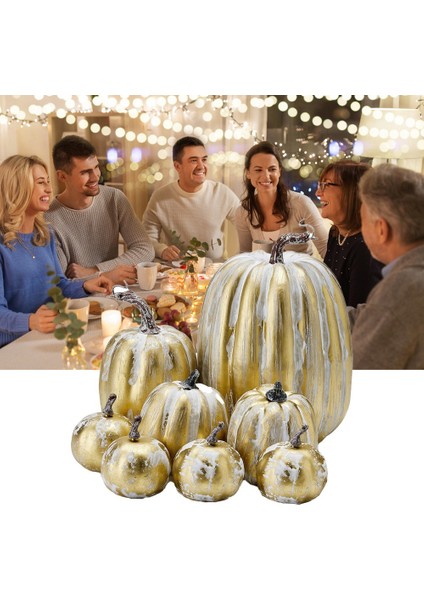 8pcs Çeşitli Sonbahar Yapay Kabaklar Altın Fırçalanmış Beyaz Kabaklar (Yurt Dışından) fırsatları