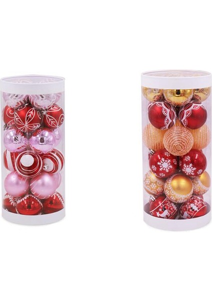 24 Adet Boyalı Karışık Noel Ağacı Dekor Topları (Altın Kırmızı) (Yurt Dışından) fiyatları