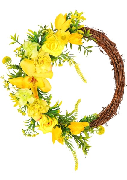 Birçok Oda Için Sarı Çiçek Kapı Çelengi Yapay El Işi Çelenk (Yurt Dışından)