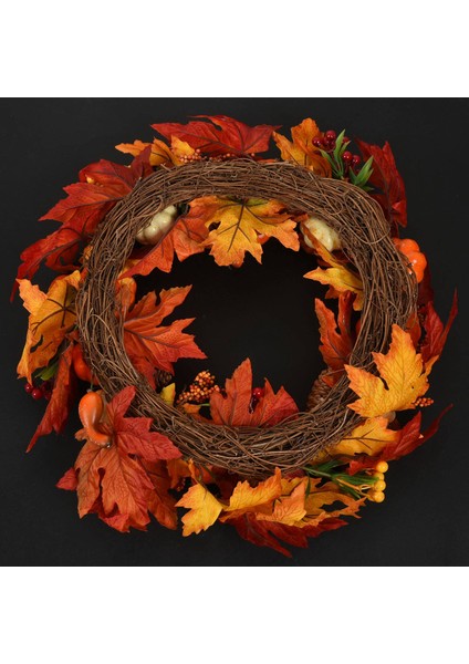 60CM Rattan Berry Akçaağaç Yaprağı Sonbahar Kapı Çelengi Kapı Duvar Süsü (Yurt Dışından)