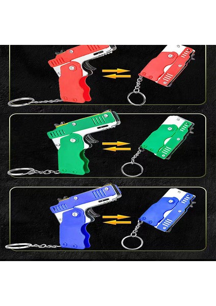 Çocuk Katlanabilir Lastik Tabanca Atıcılık Lastik Bant Tabanca Metal Anahtarlık Oyuncak (Yurt Dışından)