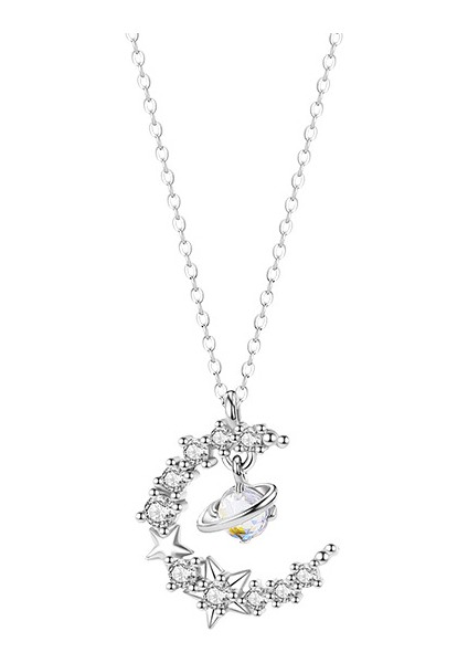 Yıldız Ay S925 Gümüş Bayan Kolye (Yurt Dışından)