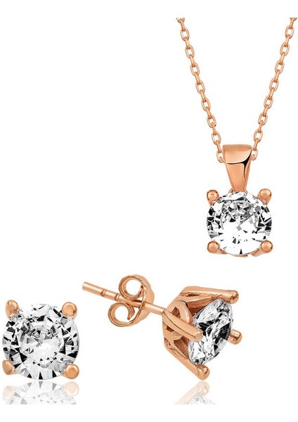 ​gümüş Rose Tek Taş Ikili Set