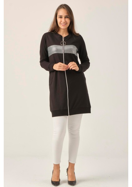 Kadın Siyah Fermuarlı Kadın Sweatshirt DM60199