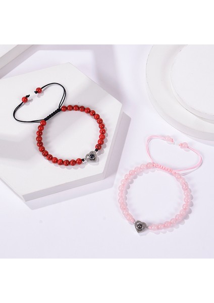 Moda 100 Dilde Seni Seviyorum Projeksiyon Bilezik Pembe Kristal Taşlı Boncuklu Bileklik Kalp Şeklinde Projeksiyon Taşlı Bileklik (Yurt Dışından) fiyatları