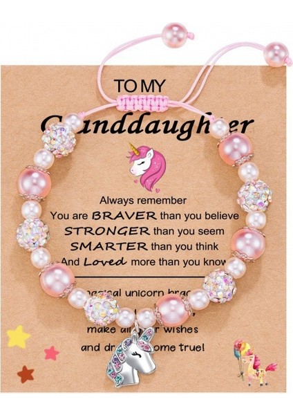 Kadın Bileklik Shambhala Pembe Inci Dokuma Pembe Bileklik Love Unicorn Charm Bileklik-Bileklik + Unicorn + Torun Kartı (Yurt Dışından)