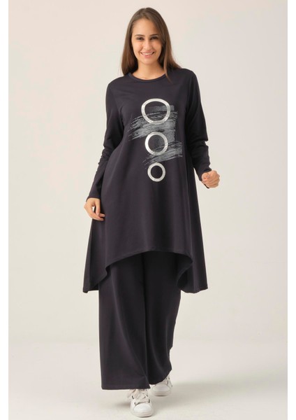 Kadın Lacivert Baskılı Tunik Pantolon İkili Takım DM51021