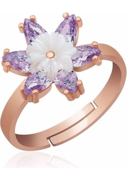 ​gümüş Rose Lila Lotus Çiçeği Yüzük