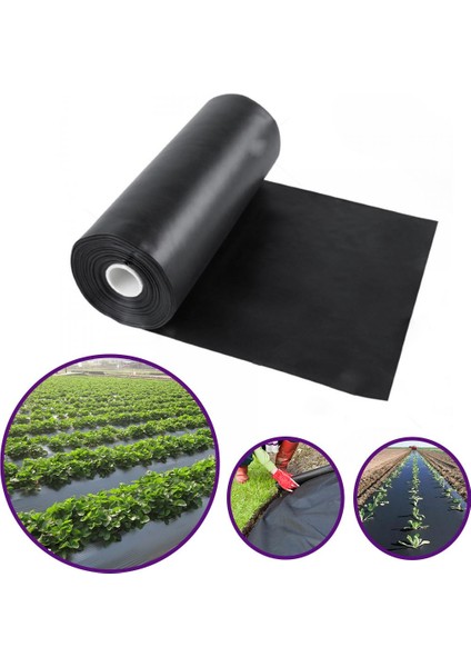 Çilek Mulch Naylonu 50 cm x 1000 Metre Siyah Taban Örtüsü Pidok Çilek Mulch 30 Micron Uv Li Sebze Naylonu