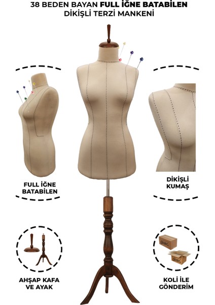 Yüksek Kalite Özel Punto Dikişli 38 Beden Full Iğne Batabilen Terzi Mankeni