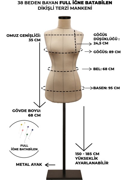 Yüksek Kalite Özel Punto Dikişli 38 Beden Full Iğne Batabilen Terzi Mankeni fiyatları
