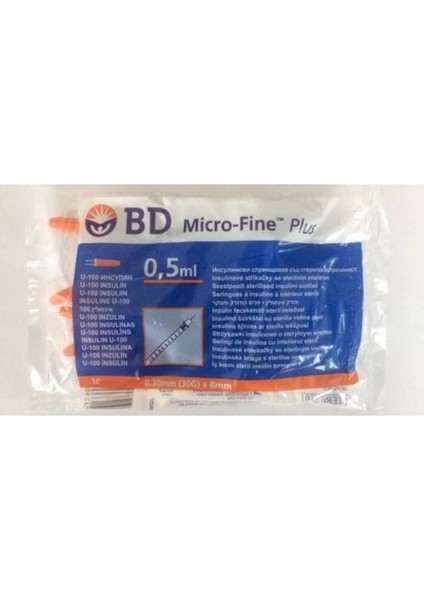 Micro-Fine Plus 0,5 ml Insülin Enjektörü 30 g 0,30 mm x 8 mm 10'lu 5 Paket