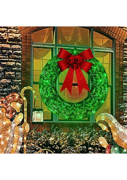 Önceden Aydınlatmalı Dış Mekan Noel Çelengi Dekoru, Yeşil Işıklı Noel Çelengi (Yurt Dışından)