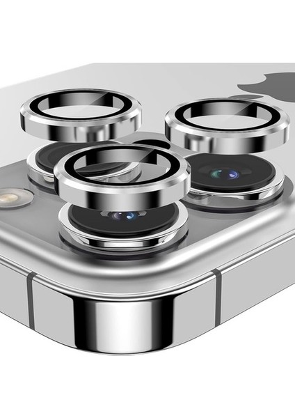 iPhone 15 Pro Max / 15 Pro Kamera Lens Koruyucu (3'lü Set) Gümüş Titanyum