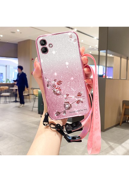 Samsung Galaxy M13 5g / A04 4g Çiçek Rhinestone Tpu Telefon Kapağı Kayış (Yurt Dışından)