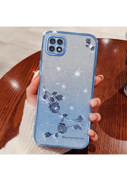 Samsung Galaxy A22 5g Tpu Çiçek Glitter Telefon Kapağı Kayışla (Yurt Dışından)