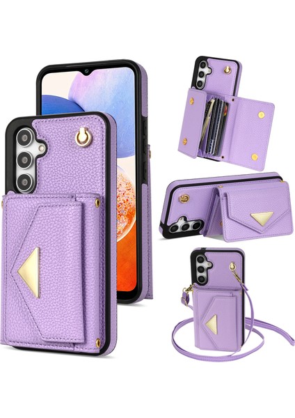 Samsung Galaxy A14 Kart Tutucu Kickstand Pu Deri+ Tpu Kapak Omuz Kayışı (Yurt Dışından)