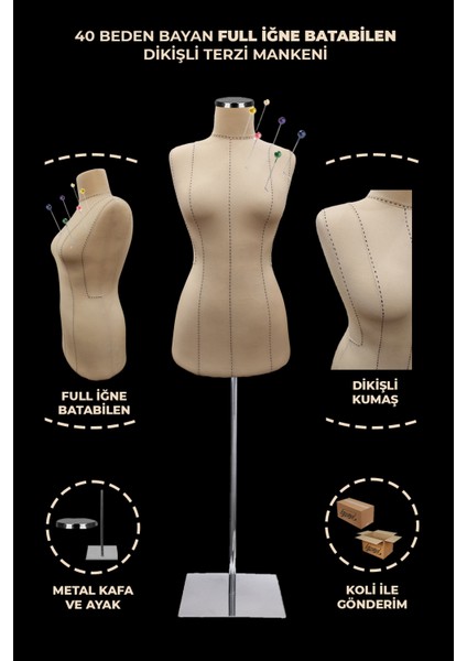 Yüksek Kalite Özel Punto Dikişli 40 Beden Full Iğne Batabilen Terzi Mankeni