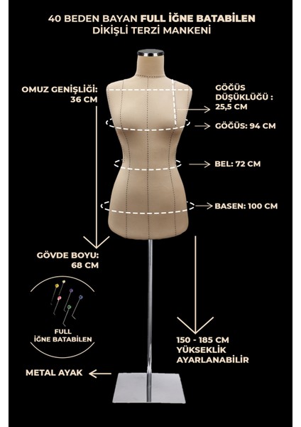 Yüksek Kalite Özel Punto Dikişli 40 Beden Full Iğne Batabilen Terzi Mankeni fiyatları