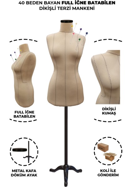 Yüksek Kalite Özel Punto Dikişli 40 Beden Full Iğne Batabilen Terzi Mankeni