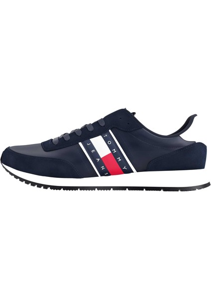 Tommy Hilfiger Erkek Marka Logolu Bağcıklı Kaydırmaz Tabanlı Günlük Lacivert Sneaker EM0EM01351-C1G