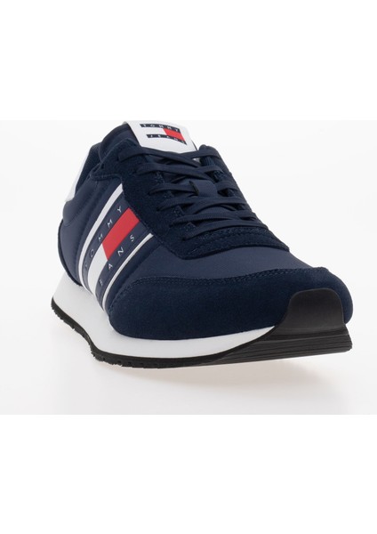 Tommy Hilfiger Erkek Marka Logolu Bağcıklı Kaydırmaz Tabanlı Günlük Lacivert Sneaker EM0EM01351-C1G