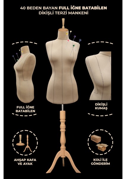 Yüksek Kalite Özel Punto Dikişli 40 Beden Full Iğne Batabilen Terzi Mankeni