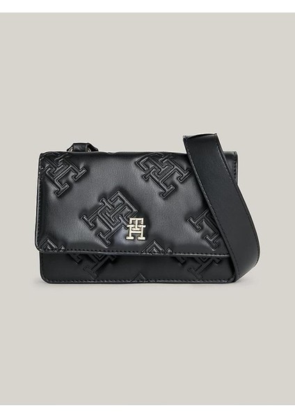 Kadın Deri Marka Logolu Fermuarlı Günlük Kullanım Siyah Omuz Çantası AW0AW15727-BDS