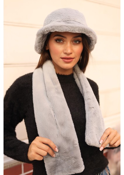 Kadın Peluş Kaşkol Boyunluk Atkı Rkb-01 Gri fiyatları