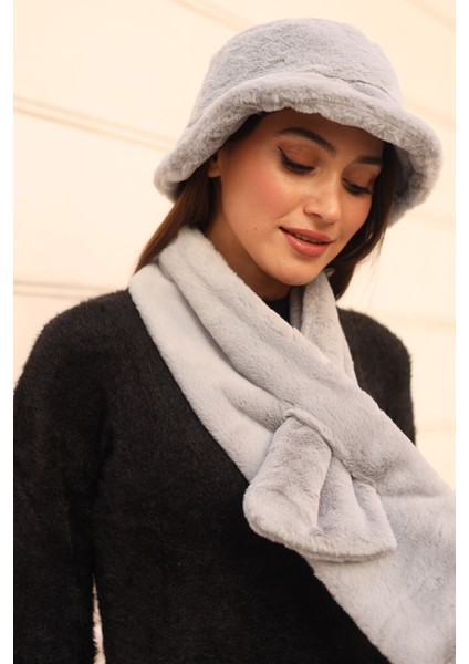 Kadın Peluş Kaşkol Boyunluk Atkı Rkb-01 Gri fırsatları