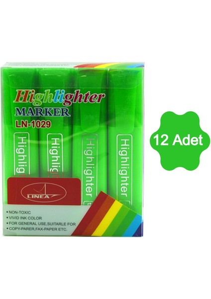 Fosforlu Kalem Neon LN-1029 Yeşil 12 Adet